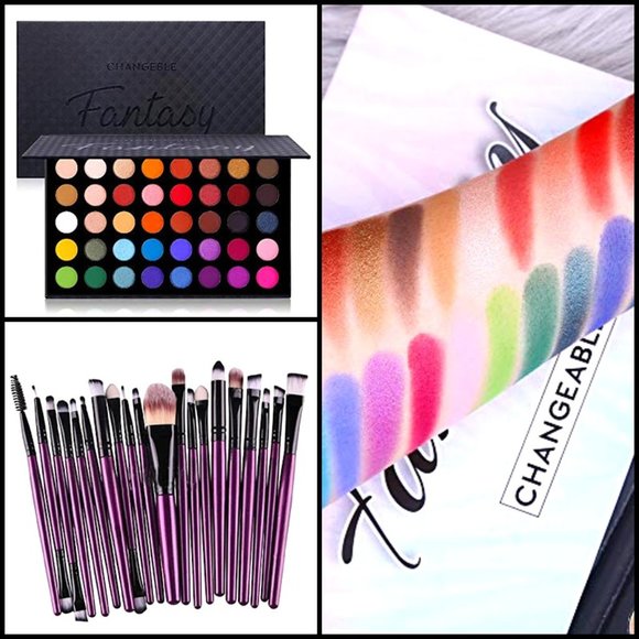 40-Color Eyeshadow Palette + 20-Pc Makeup Brush Set - Picture 1 of 4